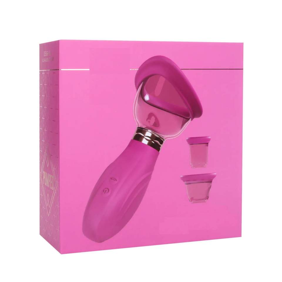 Różowa pompka próżniowa do stymulacji warg sromowych oraz piersi - 3 wymienne końcówki