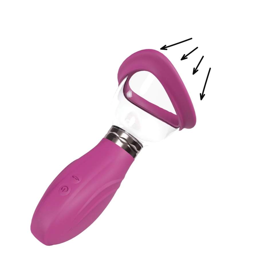 Różowa pompka próżniowa do stymulacji warg sromowych oraz piersi - 3 wymienne końcówki