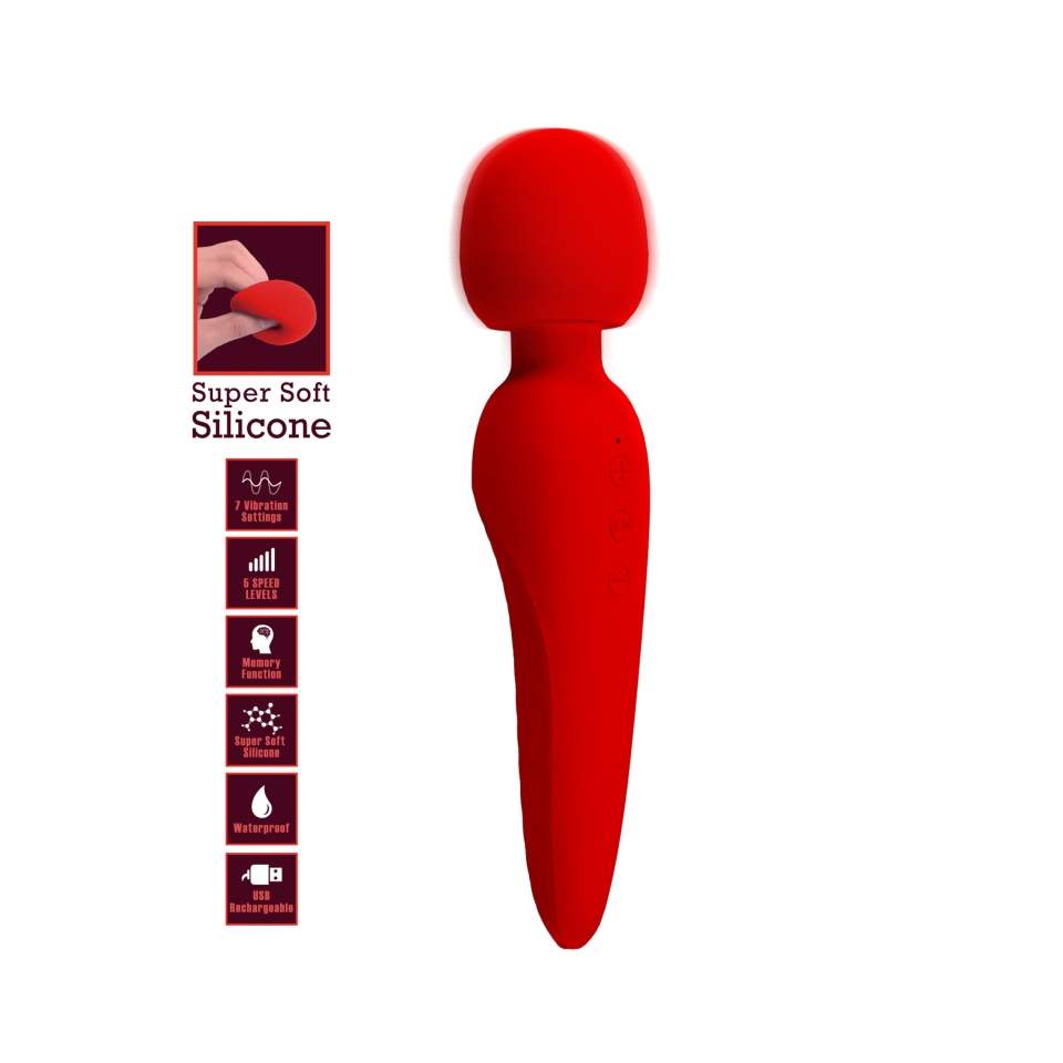 Czerwony silikonowy masażer łechtaczki w kształcie różdżki - 7 trybów wibracji