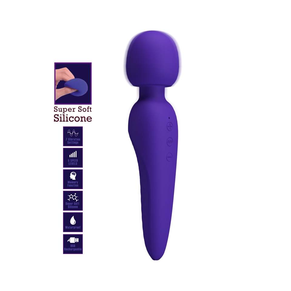 Ciemnofioletowy silikonowy masażer łechtaczki w kształcie różdżki - 7 trybów wibracji