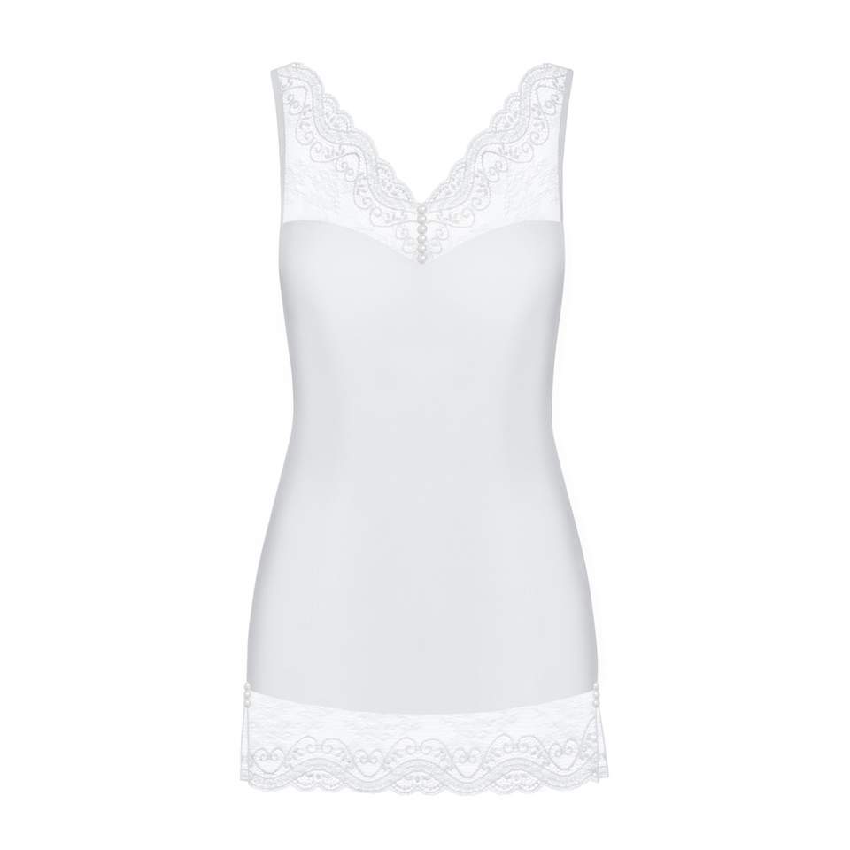 Biała koszulka nocna Obsessive Miamor w zestawie ze stringami