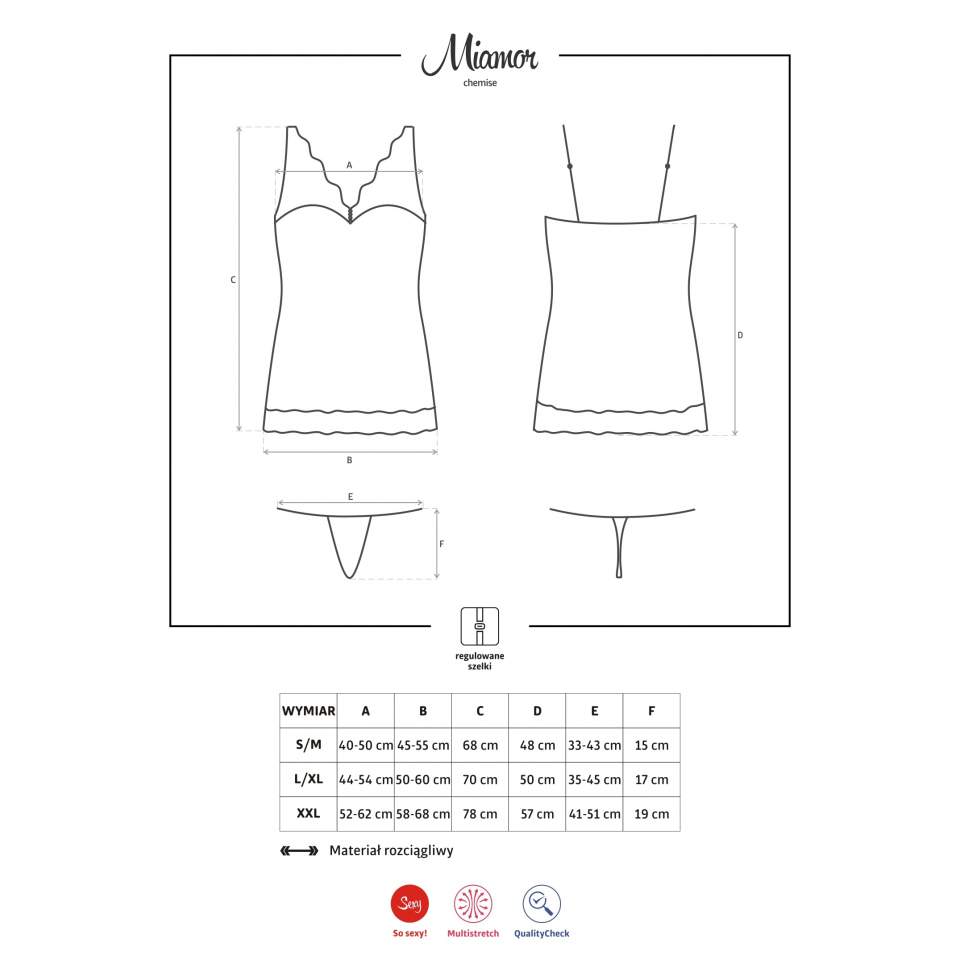 Biała koszulka nocna Obsessive Miamor w zestawie ze stringami