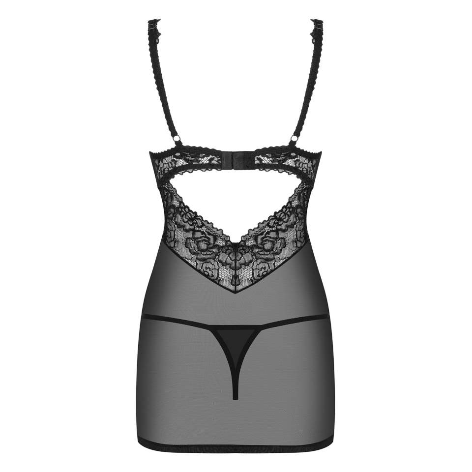 Czarna koszulka Obsessive 867-CHE-1 o bardzo oryginalnym fasonie + stringi