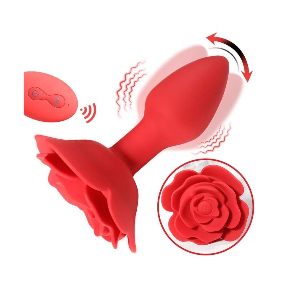 Sikikonowy Obrotowy korek analny w kształcie róży strerowany pilotem - 10 trybów pracy