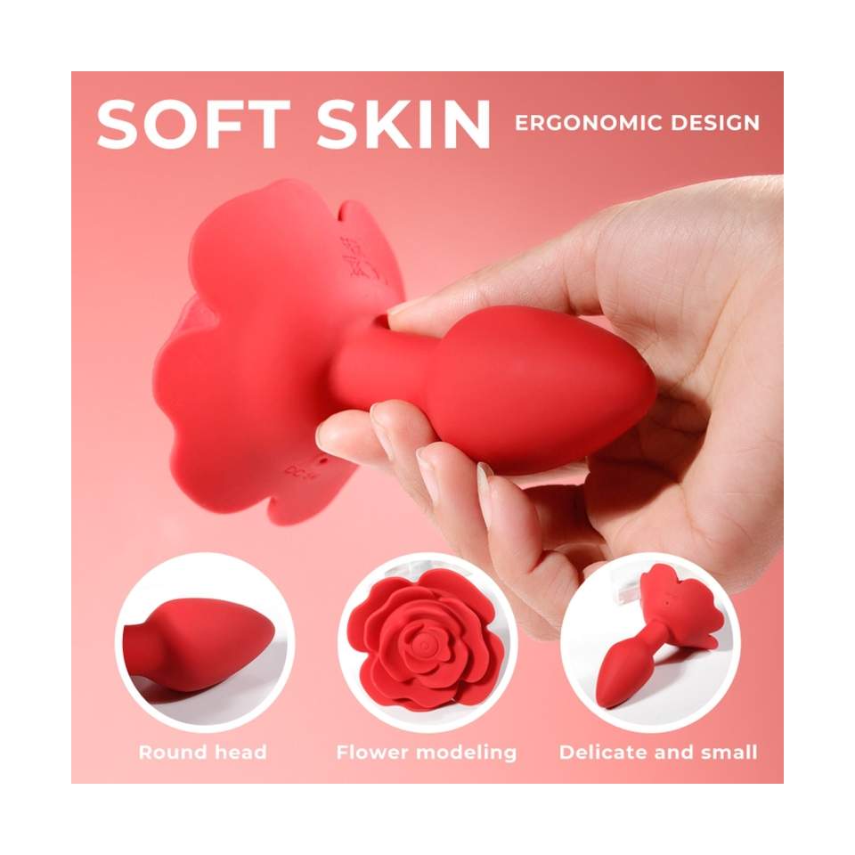 Sikikonowy Obrotowy korek analny w kształcie róży strerowany pilotem - 10 trybów pracy
