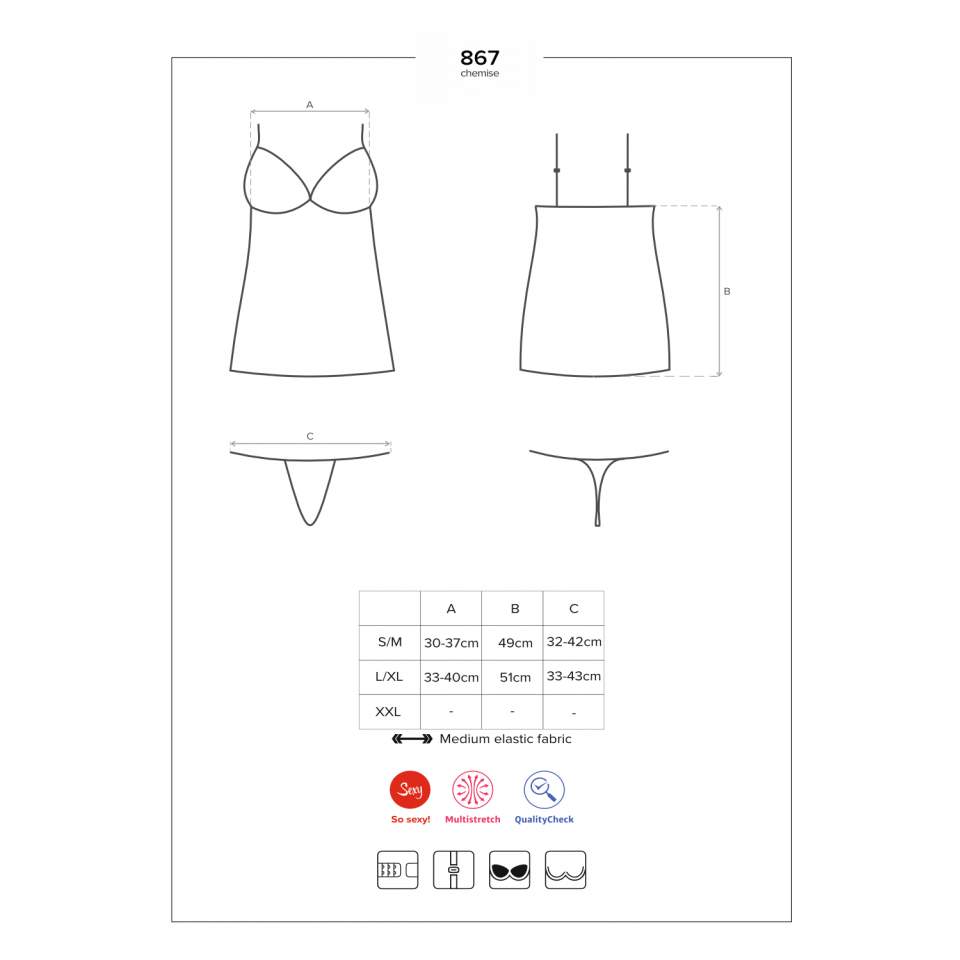 Czarna koszulka Obsessive 867-CHE-1 o bardzo oryginalnym fasonie + stringi