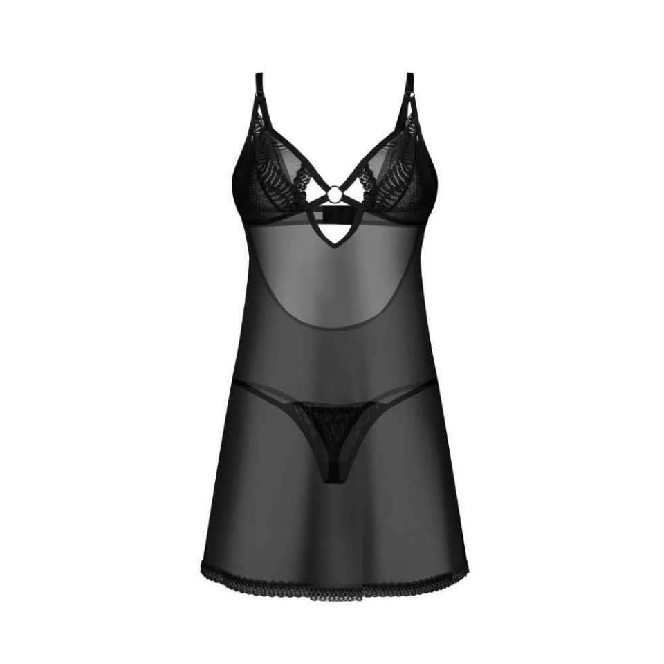 Czarna koszulka z prześwitującej tkaniny + stringi Obsessive Alliane