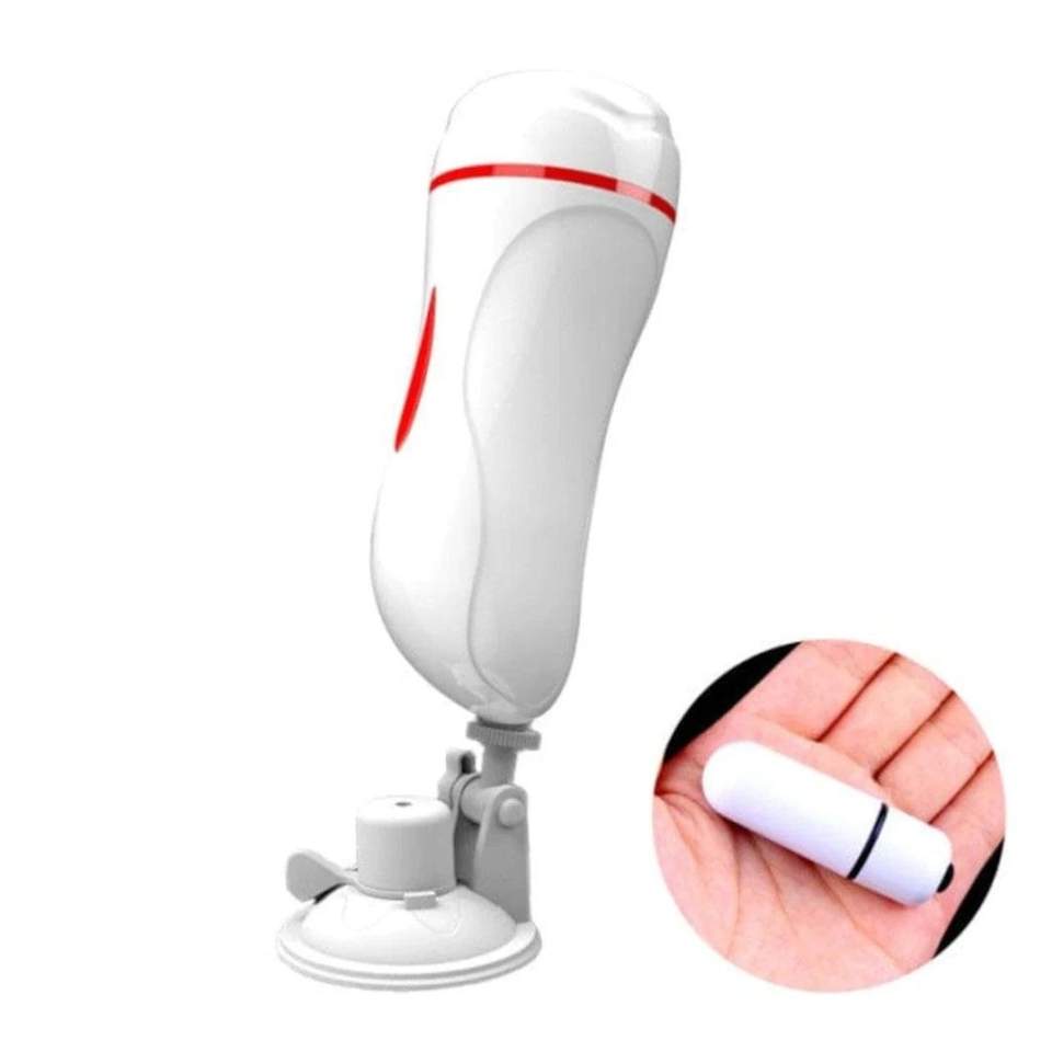 Męski Masturbator Wibrujący z Przyssawką, wodoodporny - ładowany USB, w kolorze cbiałym
