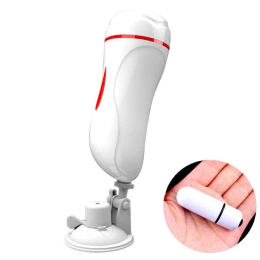 Męski Masturbator Wibrujący z Przyssawką, wodoodporny - ładowany USB, w kolorze cbiałym