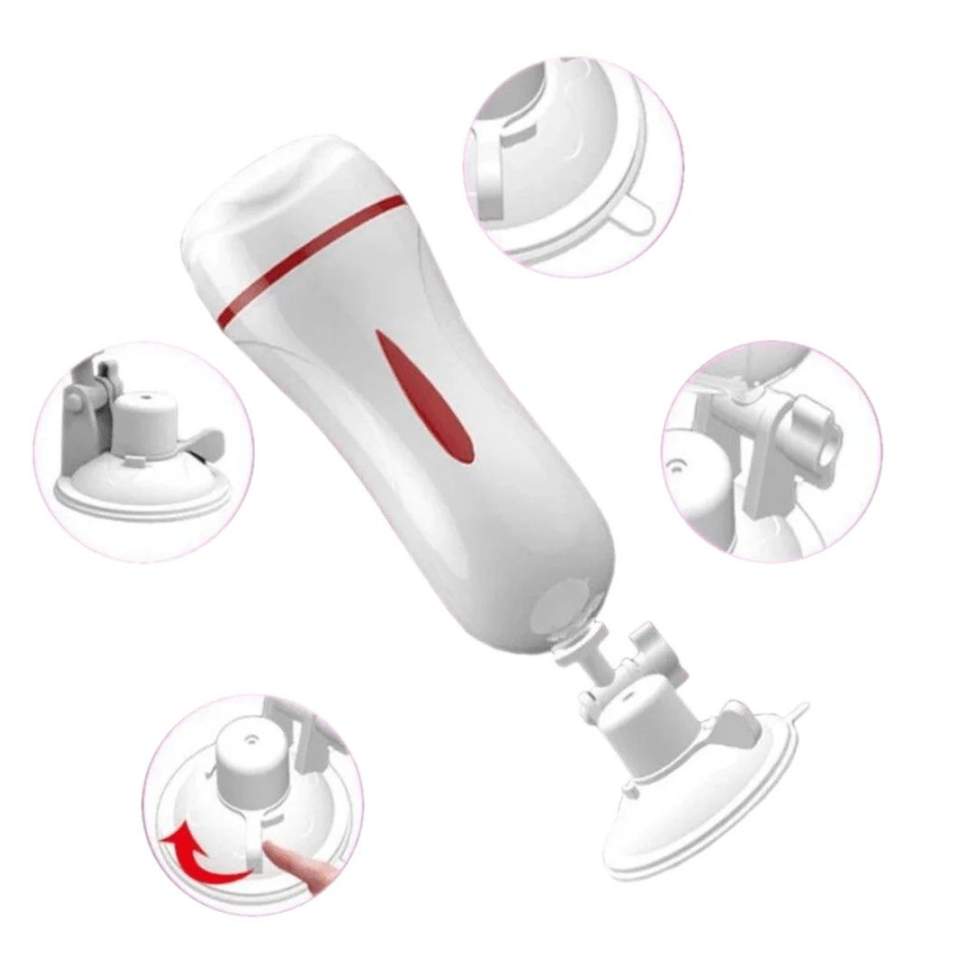 Męski Masturbator Wibrujący z Przyssawką, wodoodporny - ładowany USB, w kolorze cbiałym