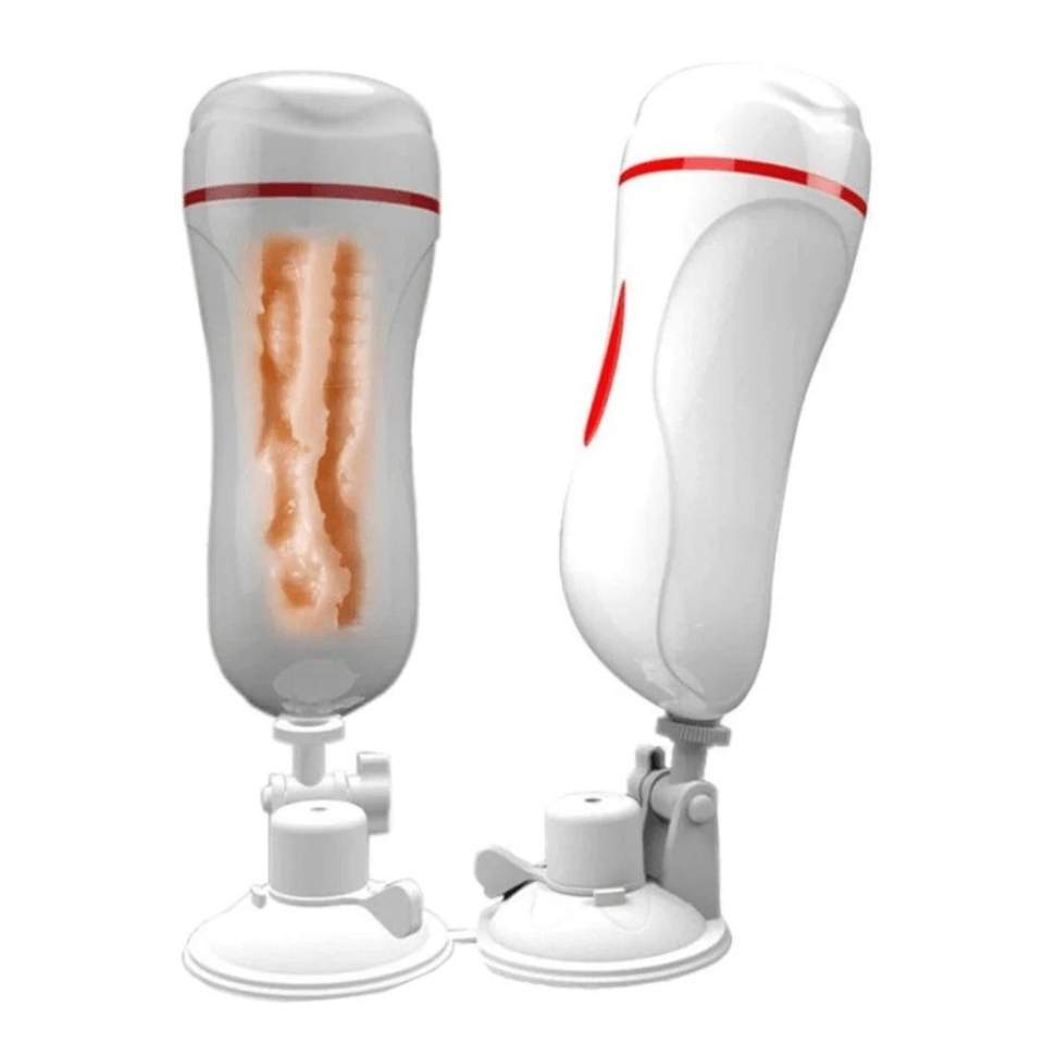 Męski Masturbator Wibrujący z Przyssawką, wodoodporny - ładowany USB, w kolorze cbiałym