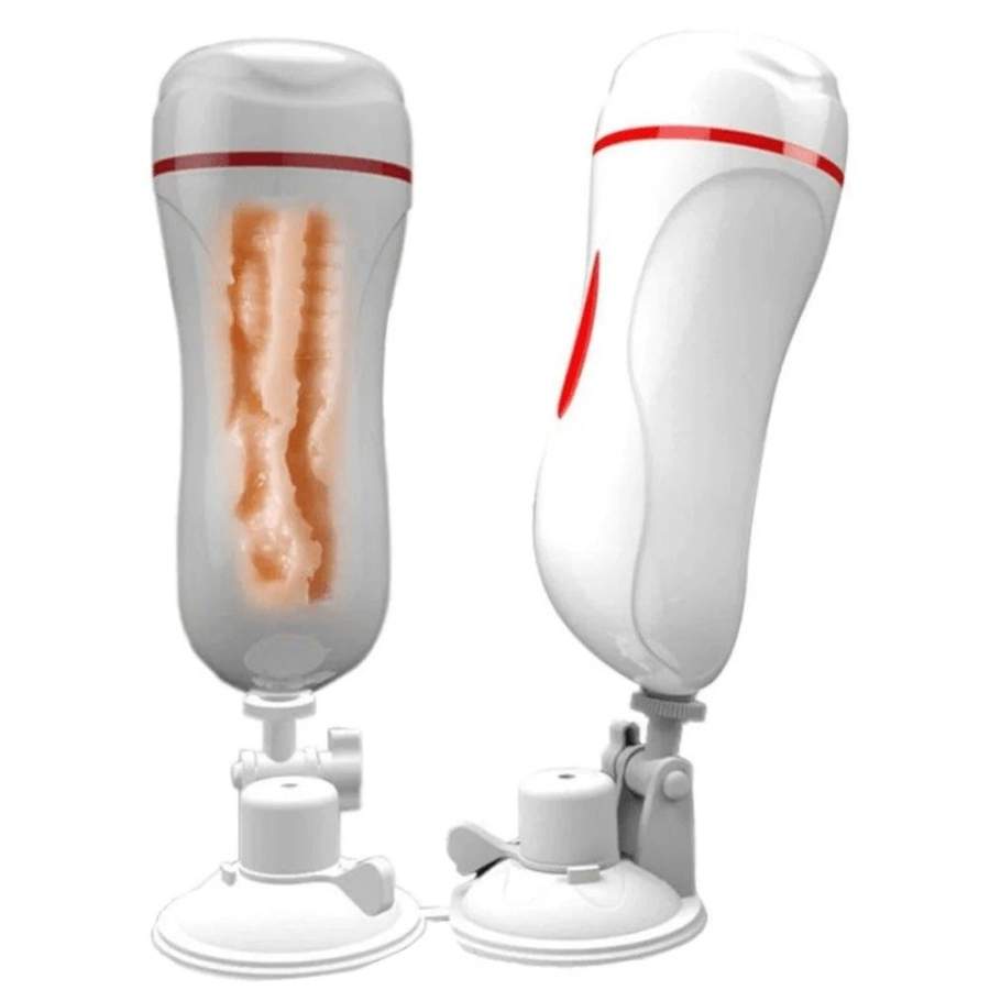 Męski Masturbator Wibrujący z Przyssawką, wodoodporny - ładowany USB, w kolorze cbiałym
