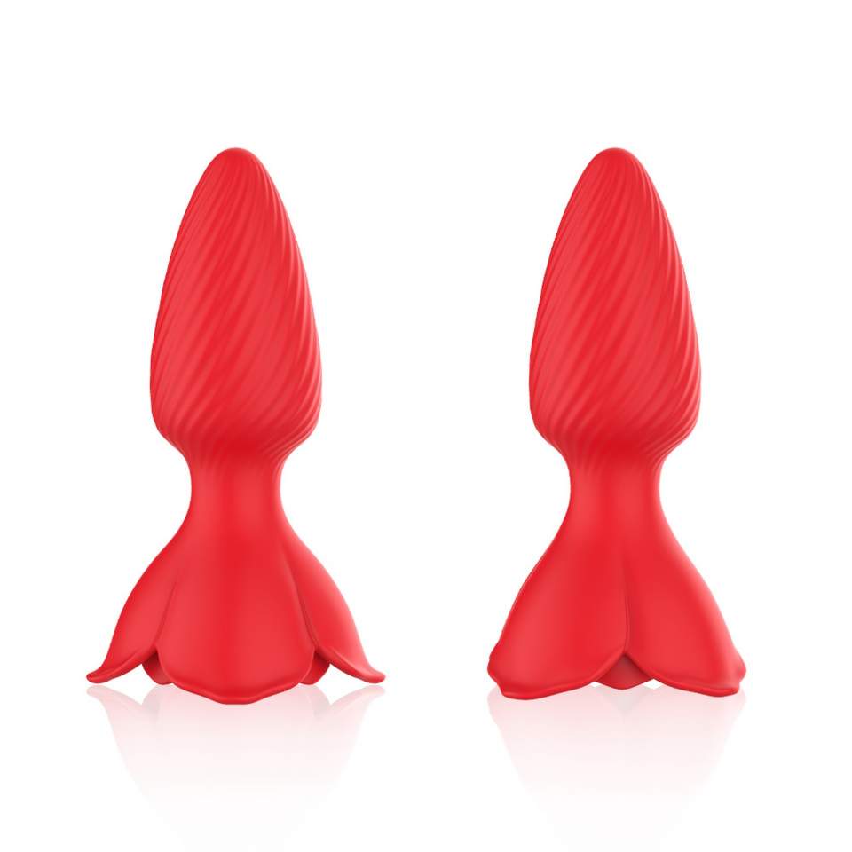 Silikonowy korek analny z wibracjami w kształcie róży, wodoodporny - 9 trybów pracy