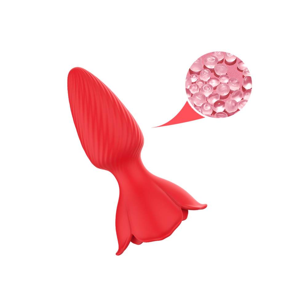 Silikonowy korek analny z wibracjami w kształcie róży, wodoodporny - 9 trybów pracy