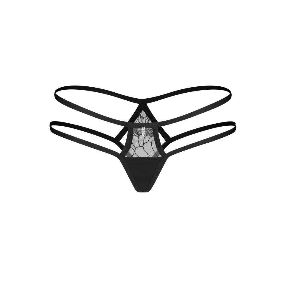 Seksowne figi z paseczkami w kolorze czarnym z dodatkiem koronki Obsessive Arrowel Black