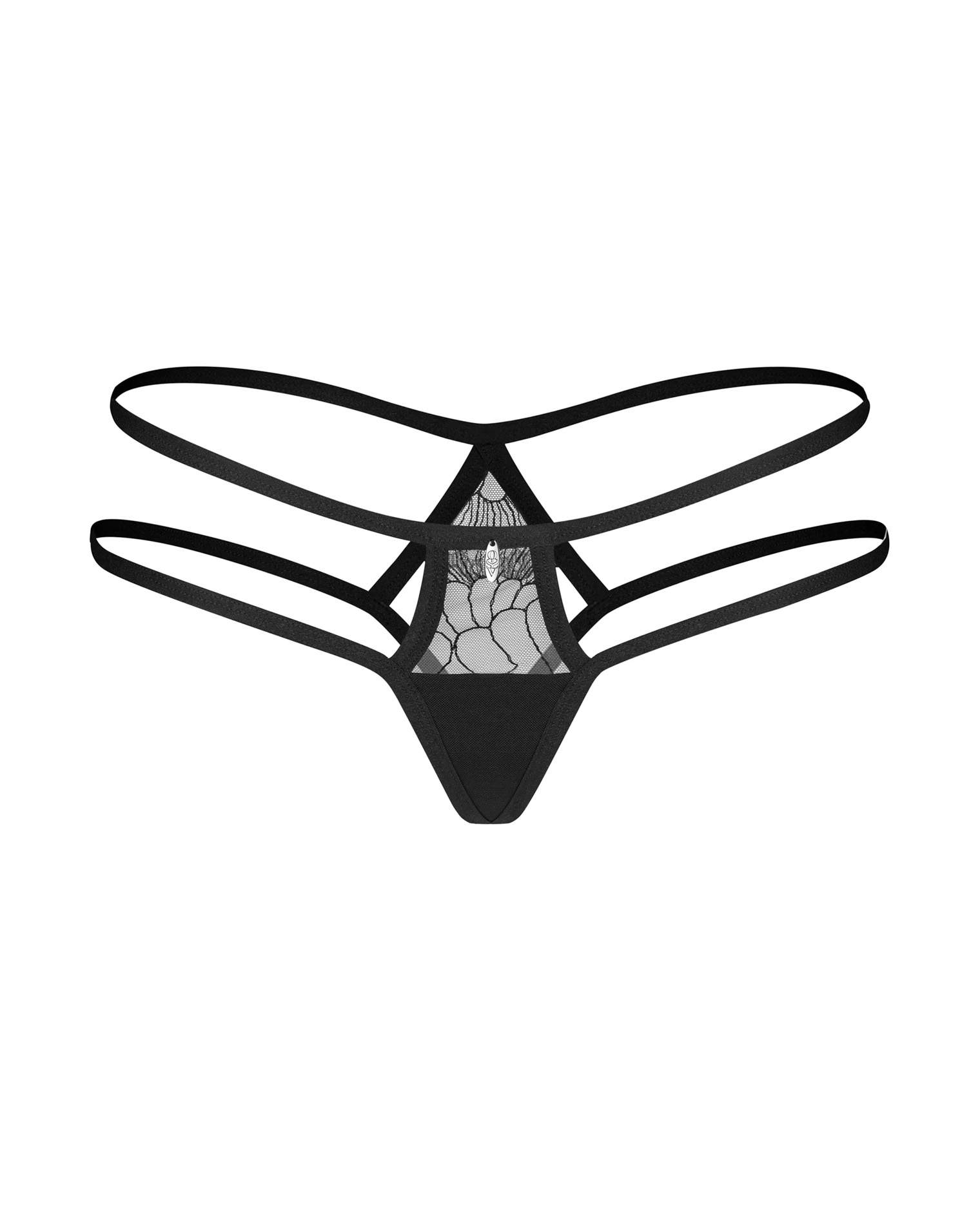 Seksowne figi z paseczkami w kolorze czarnym z dodatkiem koronki Obsessive Arrowel Black