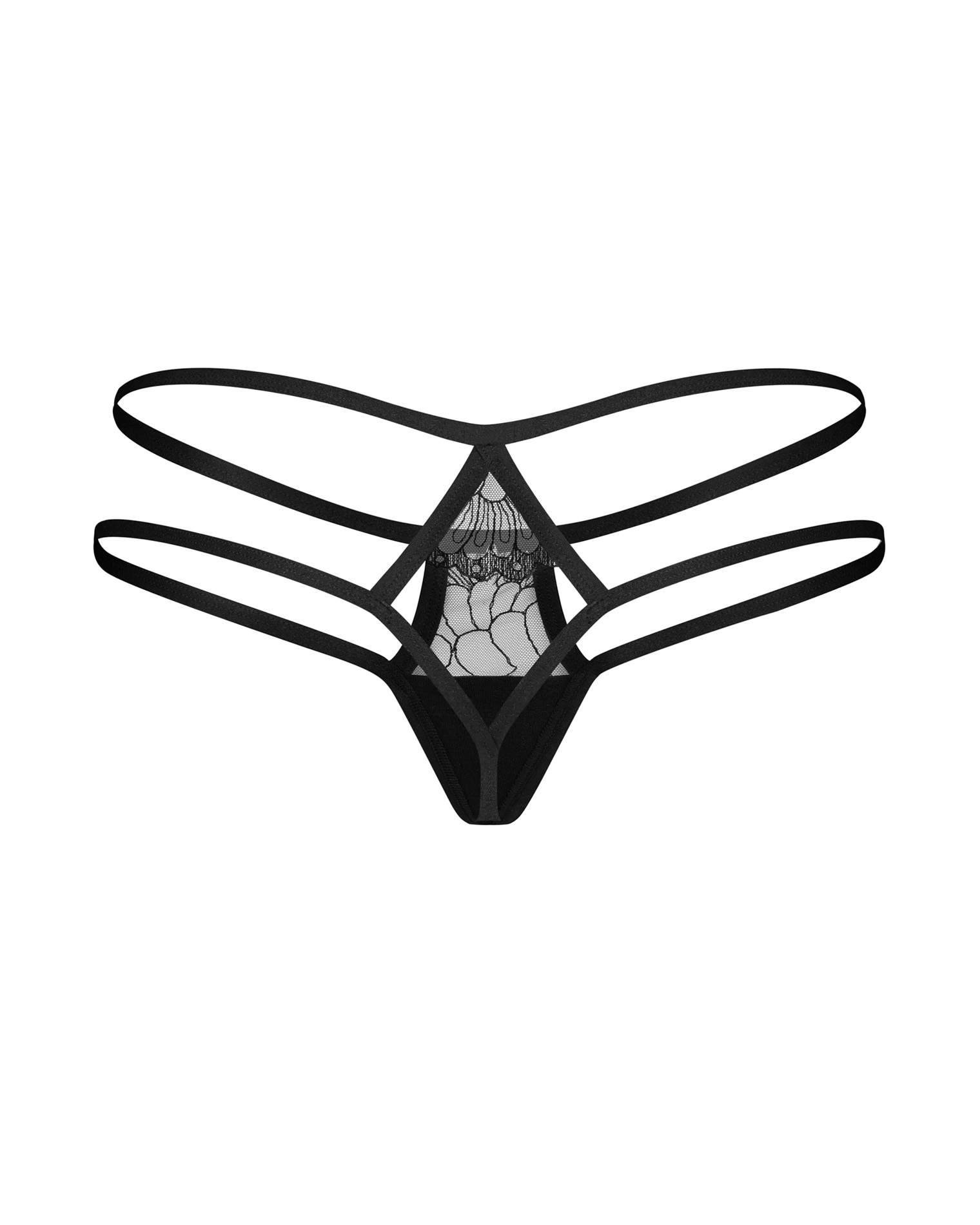 Seksowne figi z paseczkami w kolorze czarnym z dodatkiem koronki Obsessive Arrowel Black
