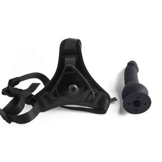 Strap-on regulowany z realistycznym silikonowym czarnym dildo: 14cm
