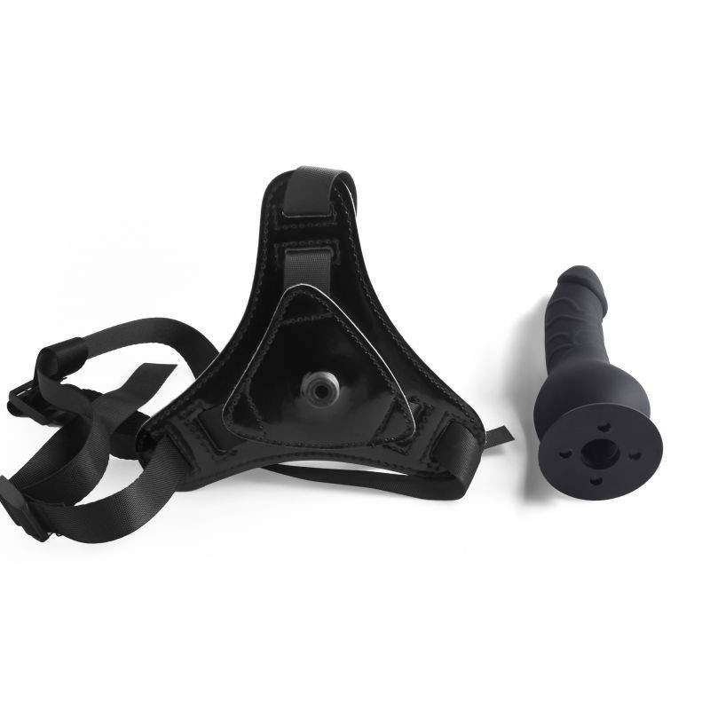 Strap-on regulowany z realistycznym silikonowym czarnym dildo: 14cm