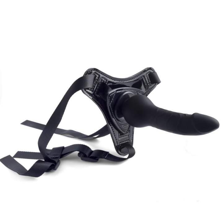 Strap-on regulowany z realistycznym silikonowym czarnym dildo: 14cm