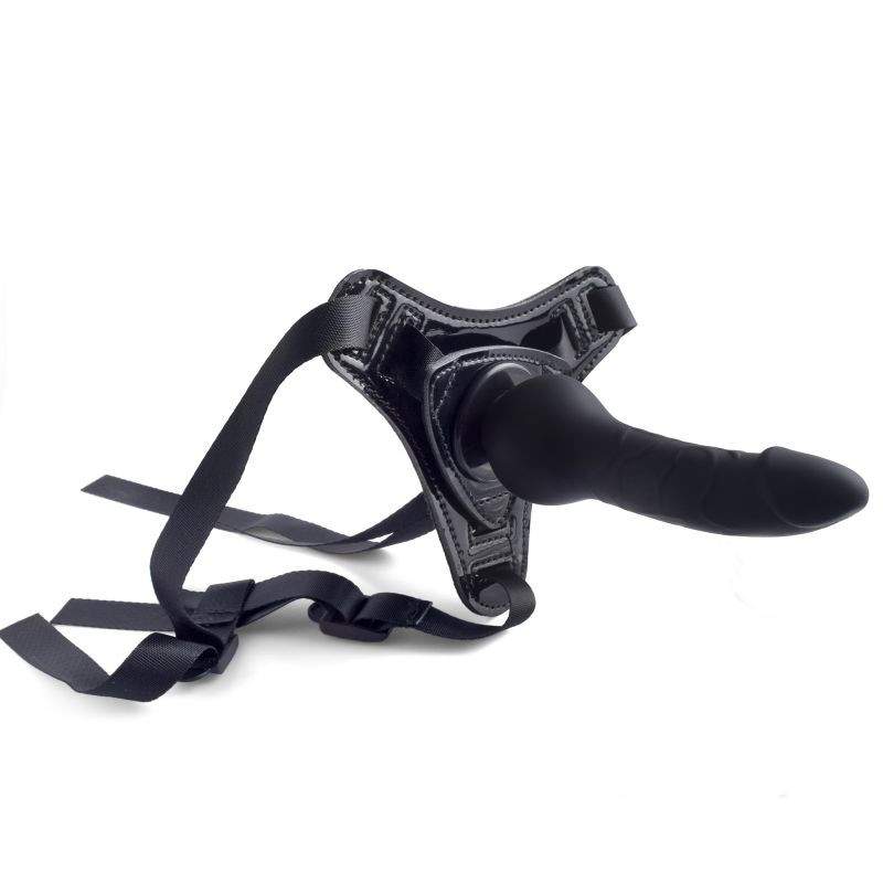 Strap-on regulowany z realistycznym silikonowym czarnym dildo: 14cm