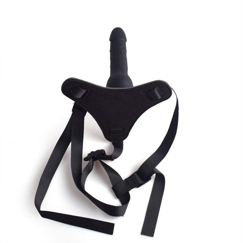 Strap-on regulowany z realistycznym silikonowym czarnym dildo: 14cm