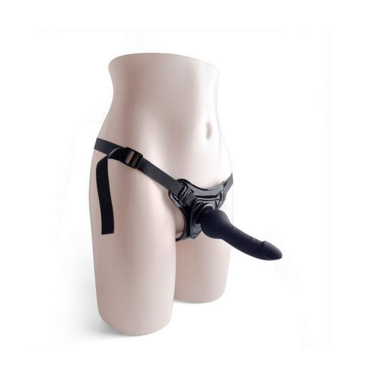 Strap-on regulowany z realistycznym silikonowym czarnym dildo: 14cm