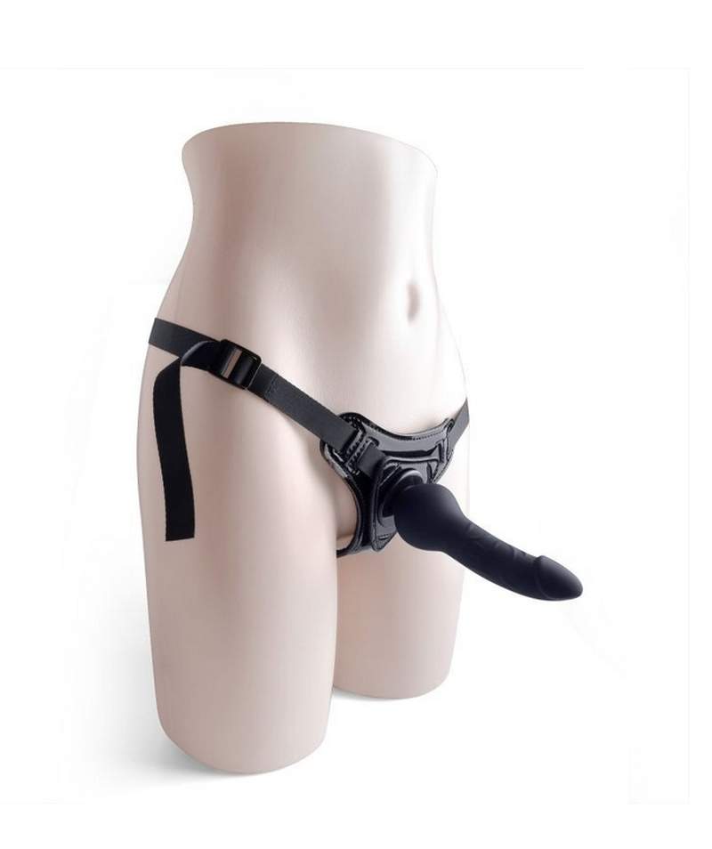 Strap-on regulowany z realistycznym silikonowym czarnym dildo: 14cm