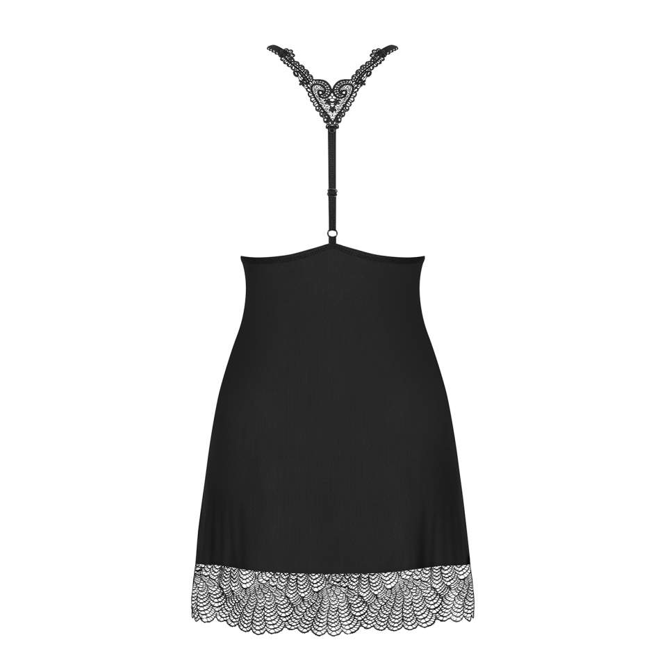 Czarna koszulka nocna Obsessive Chiccanta ze stringami w komplecie