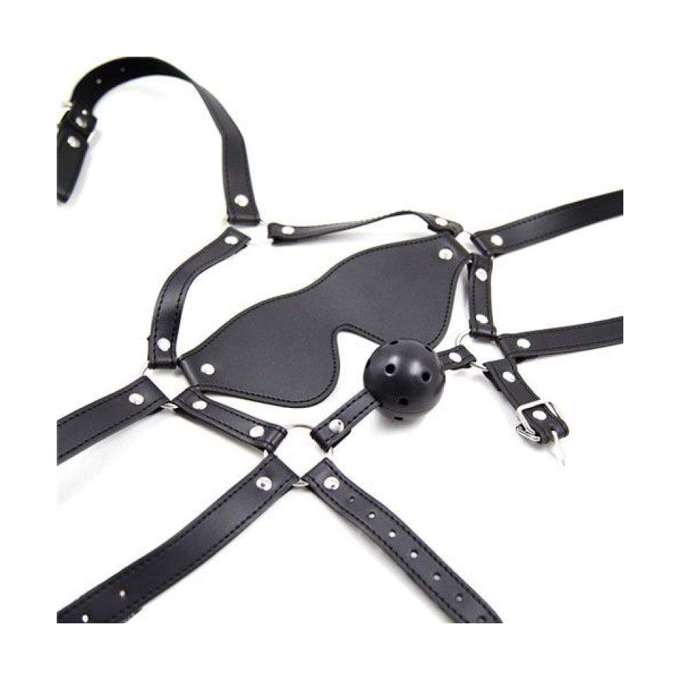 Uprząż na głowę z opaską na oczy i kneblem