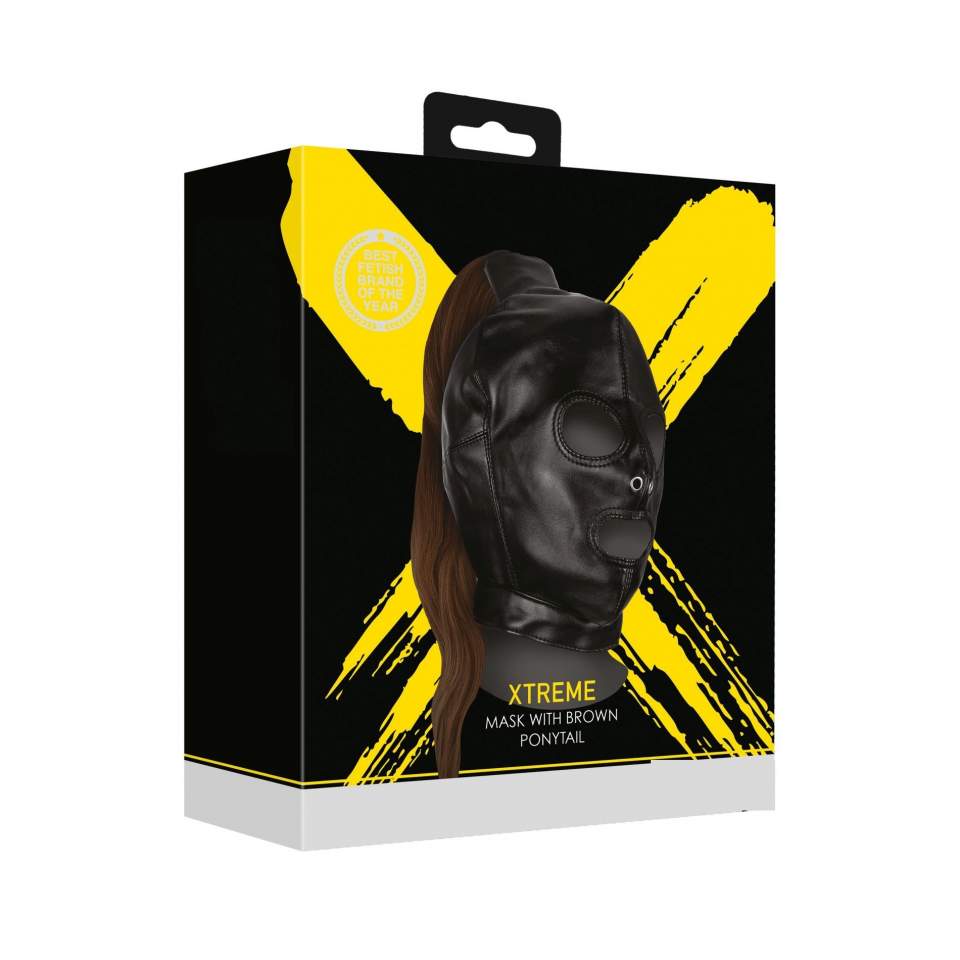 Maska rewgulowana z otworem na oczy i usta + peruka kucyka