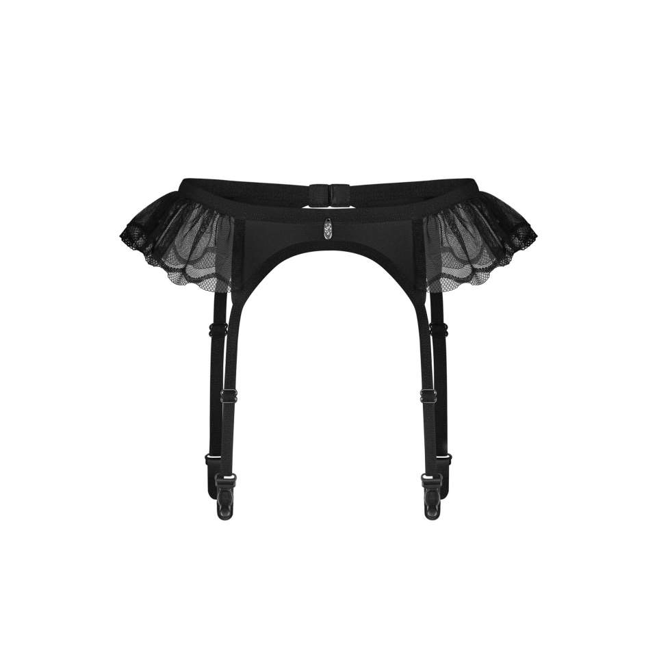 Zmysłowy pas do pończoch z falbanką w kolorze czarnym Obsessive Stelisa