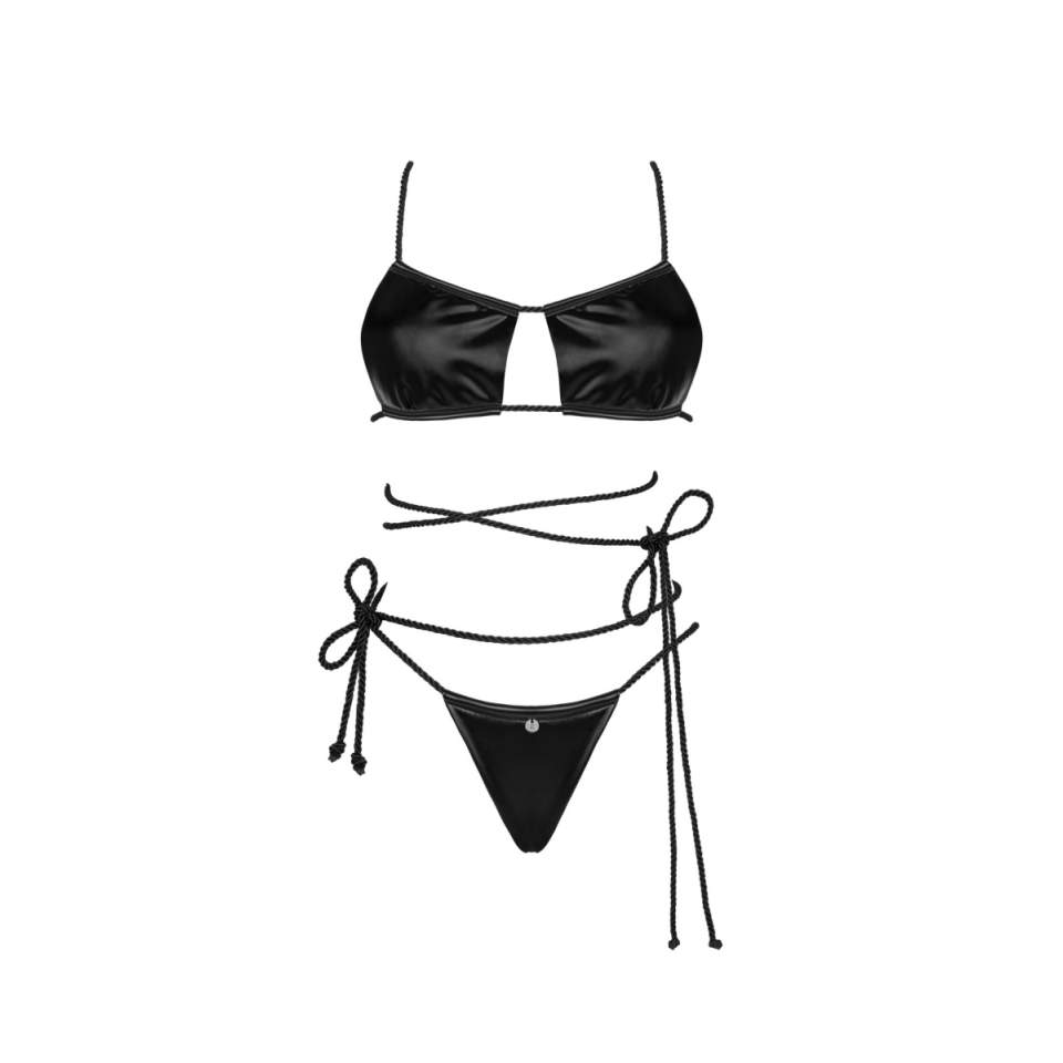 Niezwykle seksowny komplet ze sznureczkami typu wet look Obsessive Cordellis