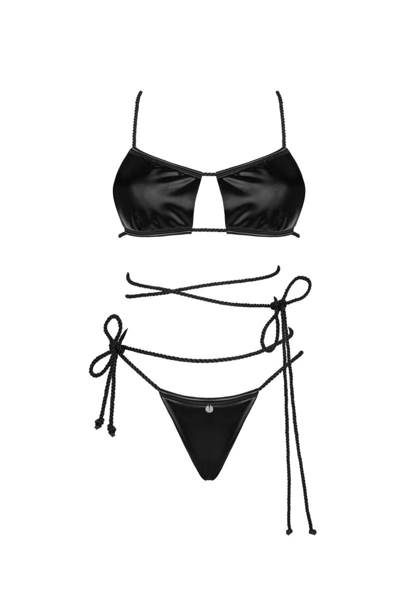 Niezwykle seksowny komplet ze sznureczkami typu wet look Obsessive Cordellis
