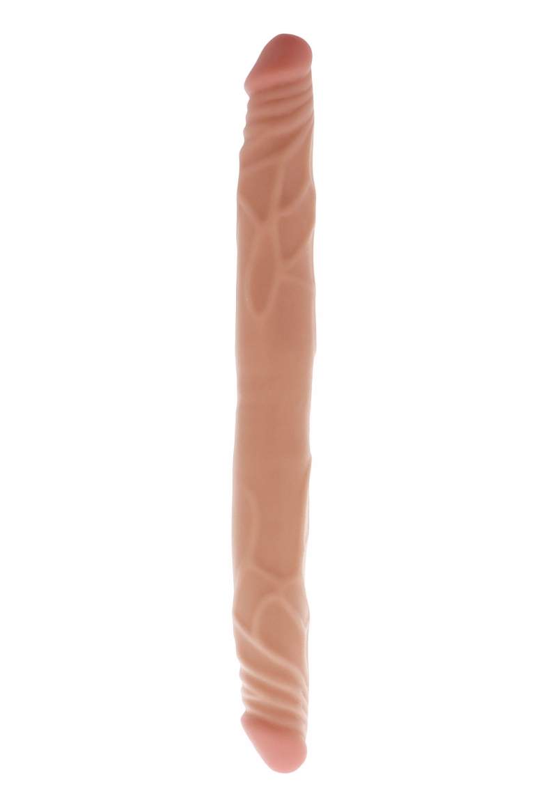 Elastyczne dildo 2w1 w kolorze cielistym do zabawy solo i w parze - 35cm