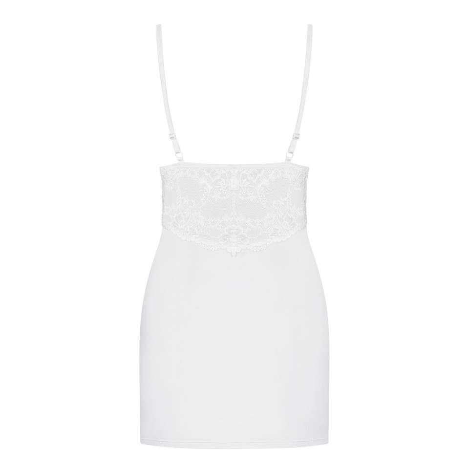 Biała nocna koszulka Obsessive 810-CHE w komplecie ze stringami 