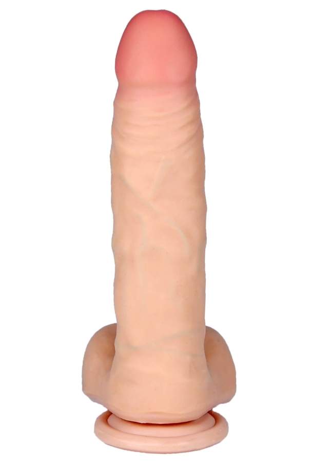 Rotacyjne realistyczny dildo z cyber skóry sterowane pilotem z jądrami– 23cm