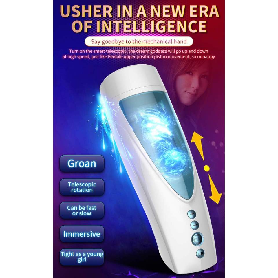 Masturbator wibrująco-rotacyjny z efektami dźwiękowymi i świetlnymi – 10 prędkości