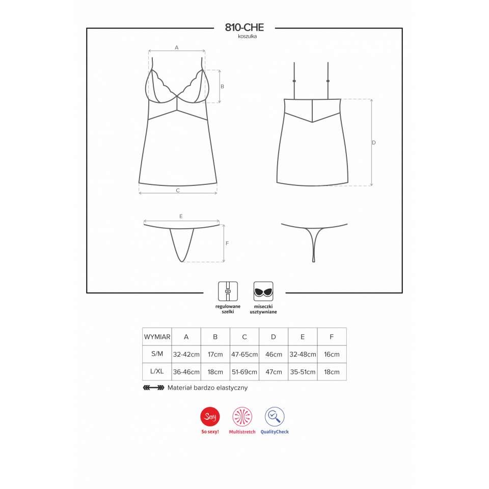 Biała nocna koszulka Obsessive 810-CHE w komplecie ze stringami 