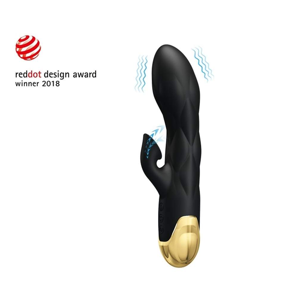 Czarny wibrująco-ssący wibrator króliczek ze złotymi zdobieniami