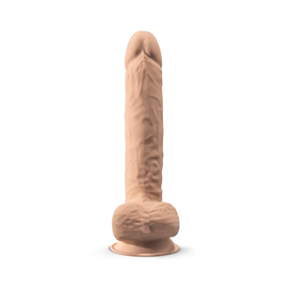 Dildo z realistyczną silikonową skórą z jądrami i przyssawką - 26,6cm