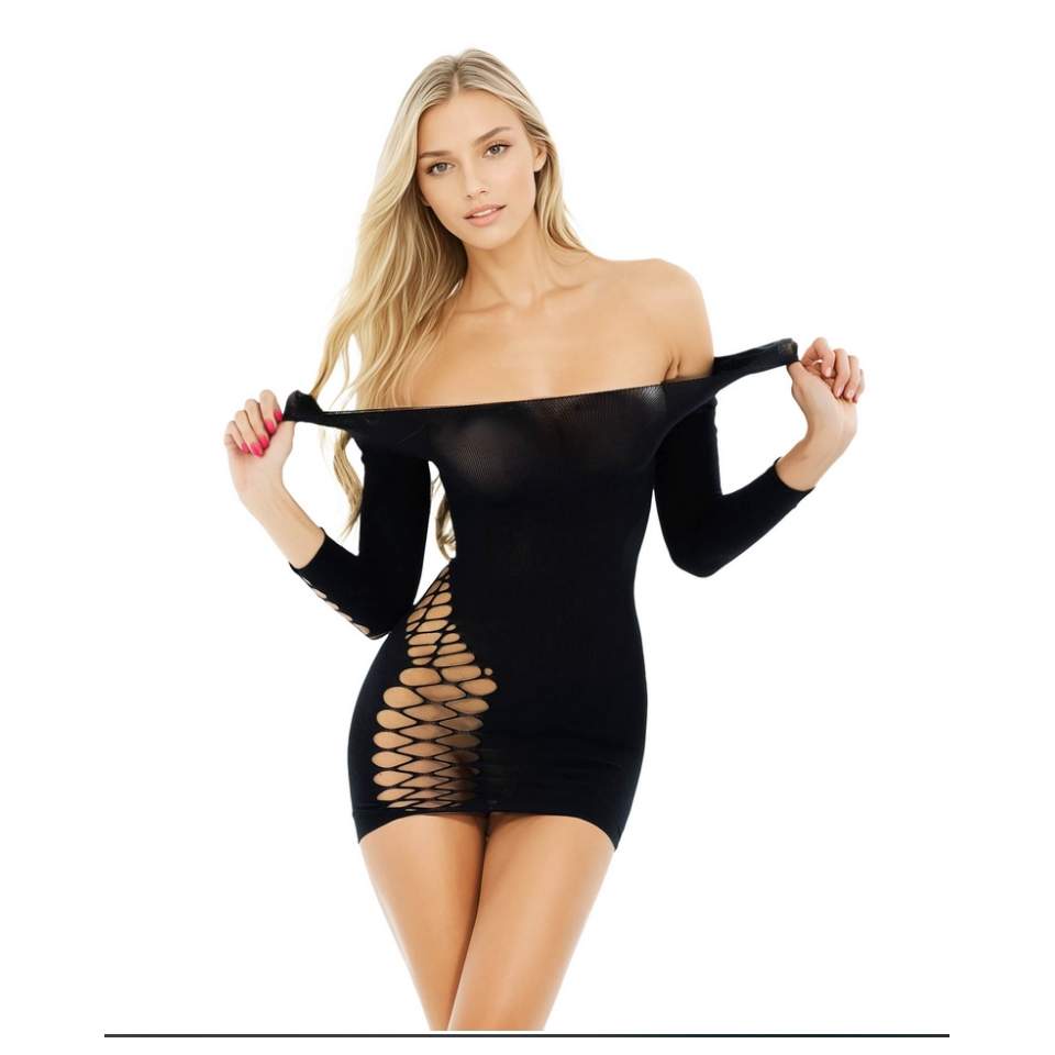 Zmysłowa czarna sukienka z ażurowymi wycięciami