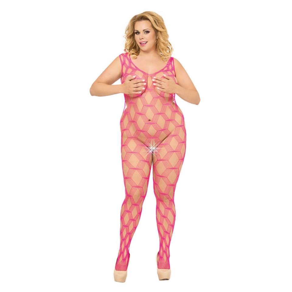 Bodystocking w kolorze różowym z duzymi oczkami XL-3XL