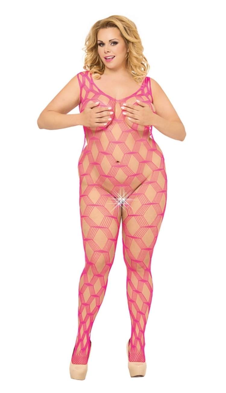 Bodystocking w kolorze różowym z duzymi oczkami XL-3XL