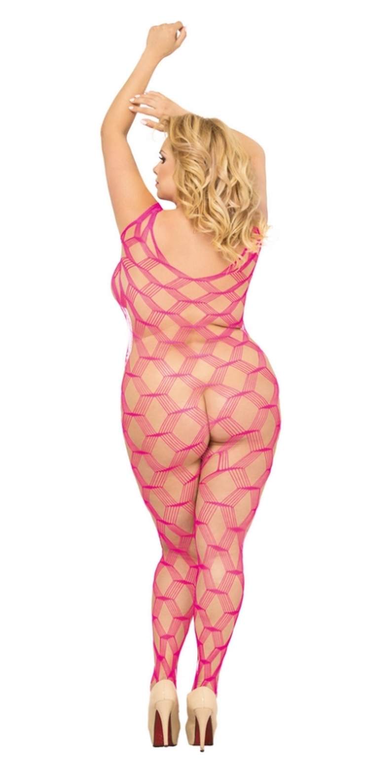 Bodystocking w kolorze różowym z duzymi oczkami XL-3XL