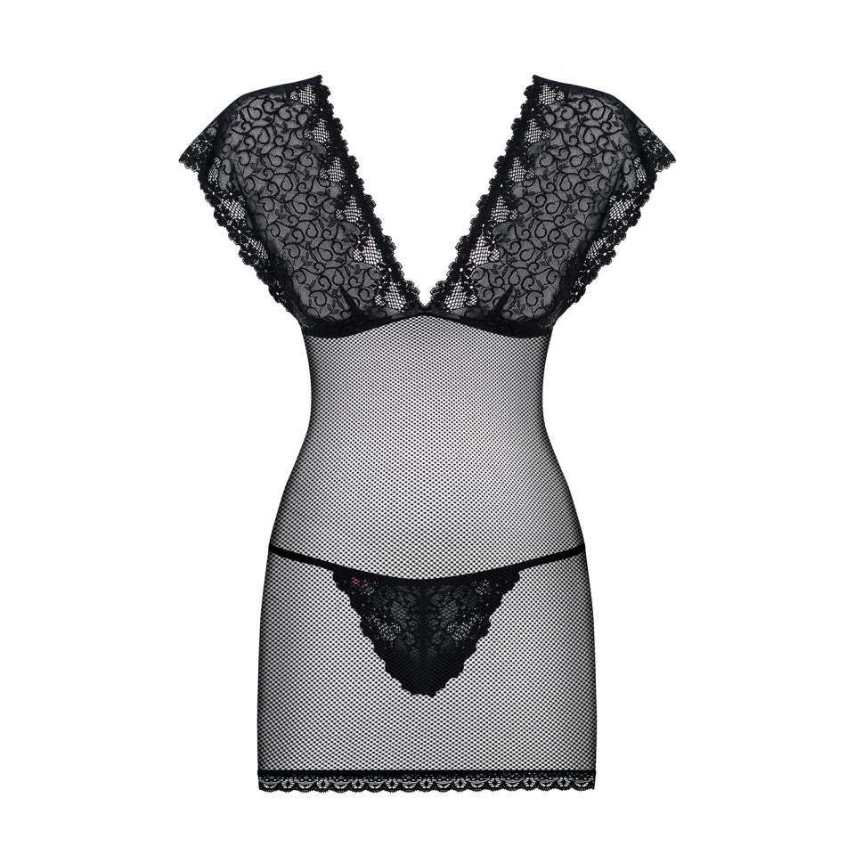 Czarna koszulka Obsessive 821-CHE-1 ze stringami w komplecie