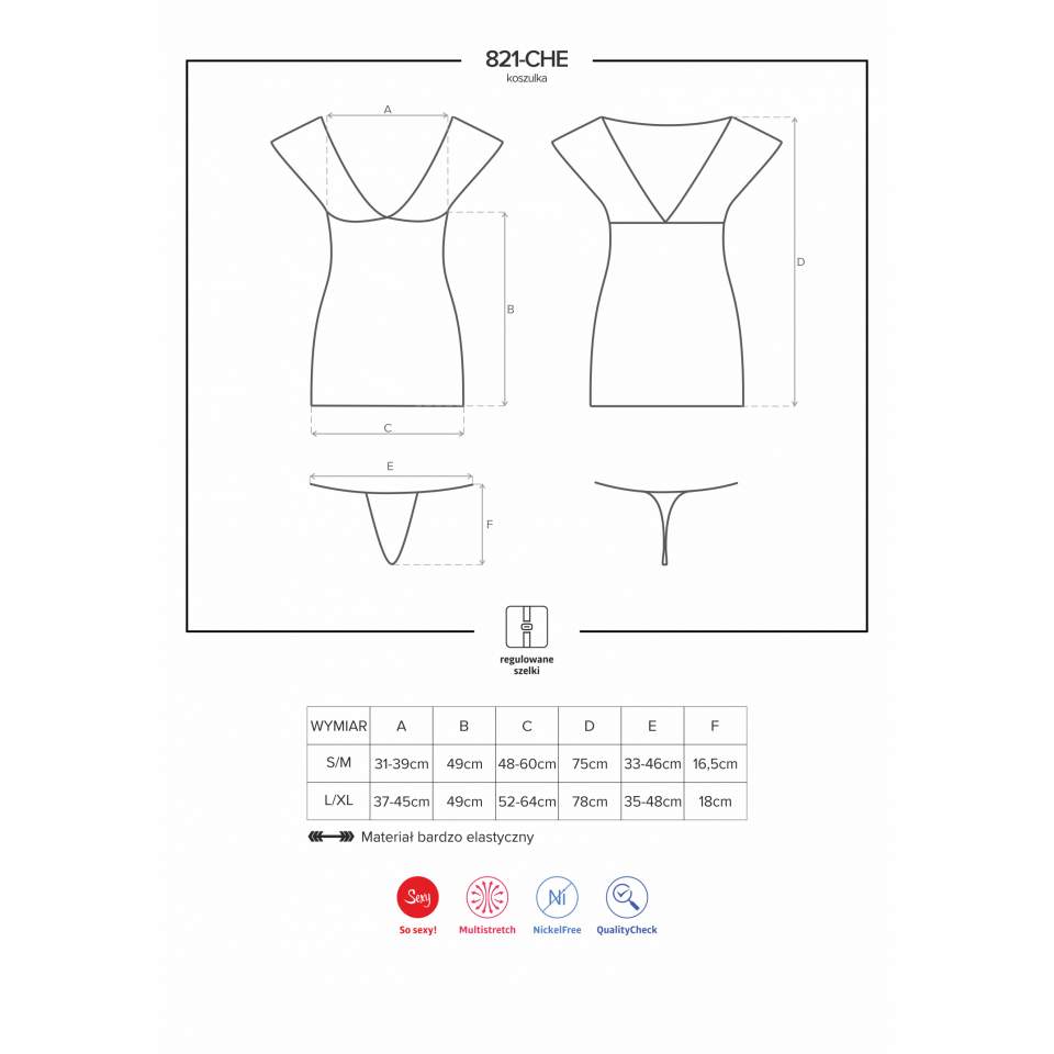 Czarna koszulka Obsessive 821-CHE-1 ze stringami w komplecie