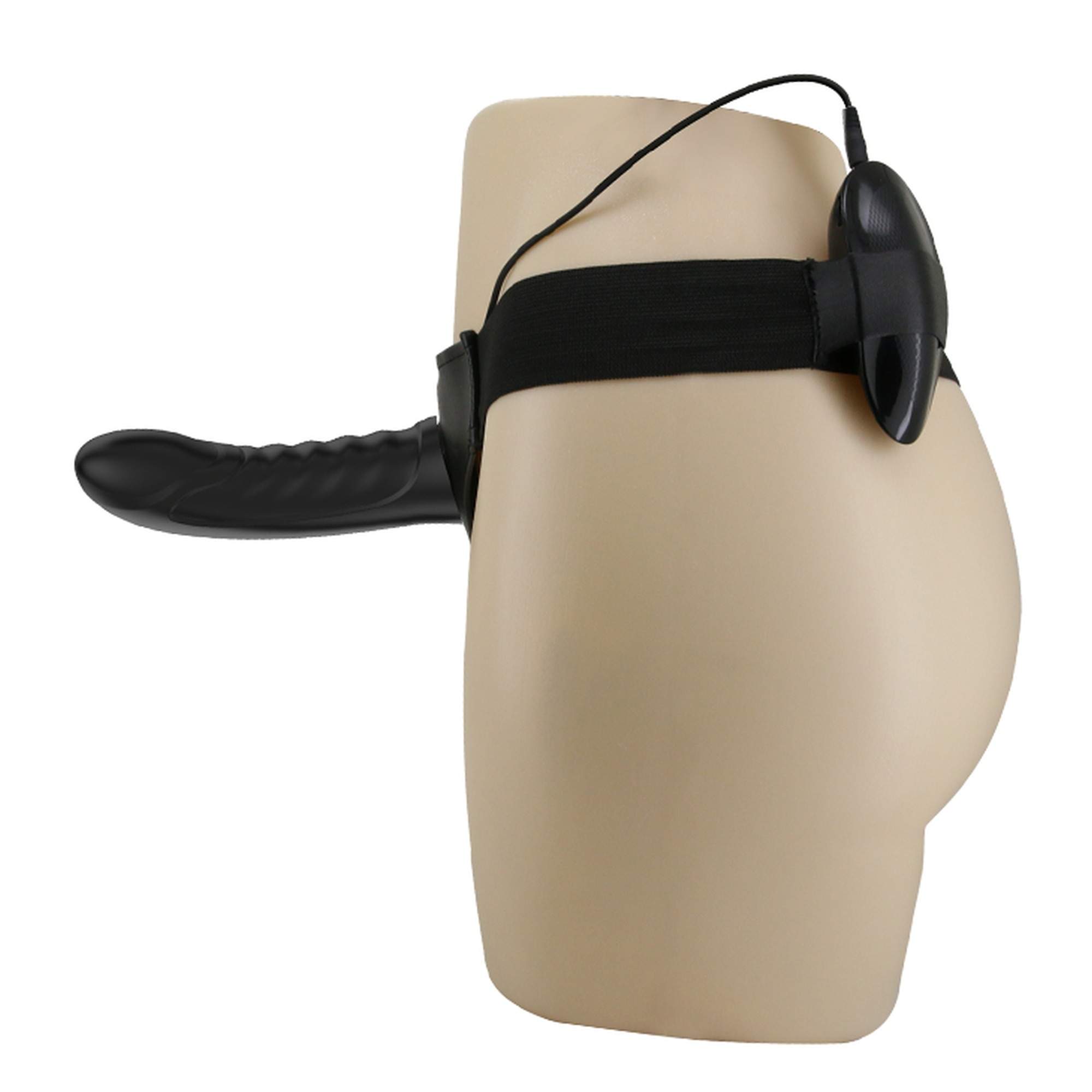 Strap-on regulowany z silikonowym czarnym dildo z wibracjami