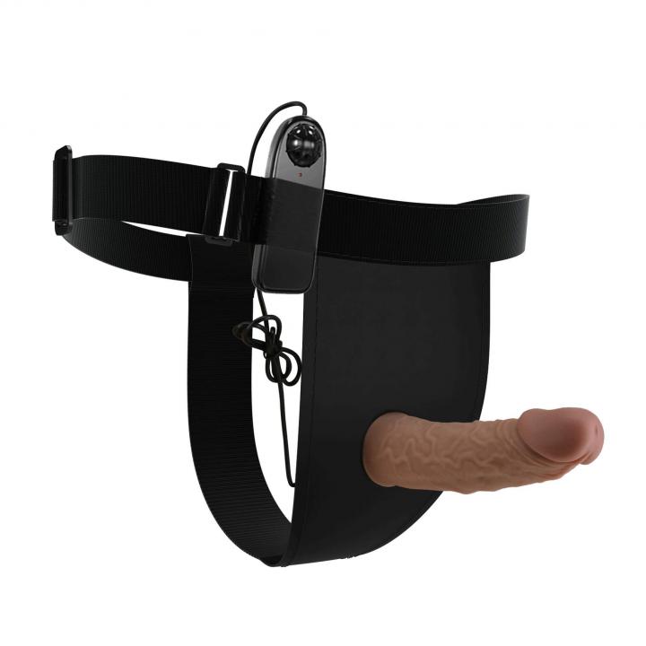 Strap-on regulowany z silikonowym czarnym dildo z wibracjami