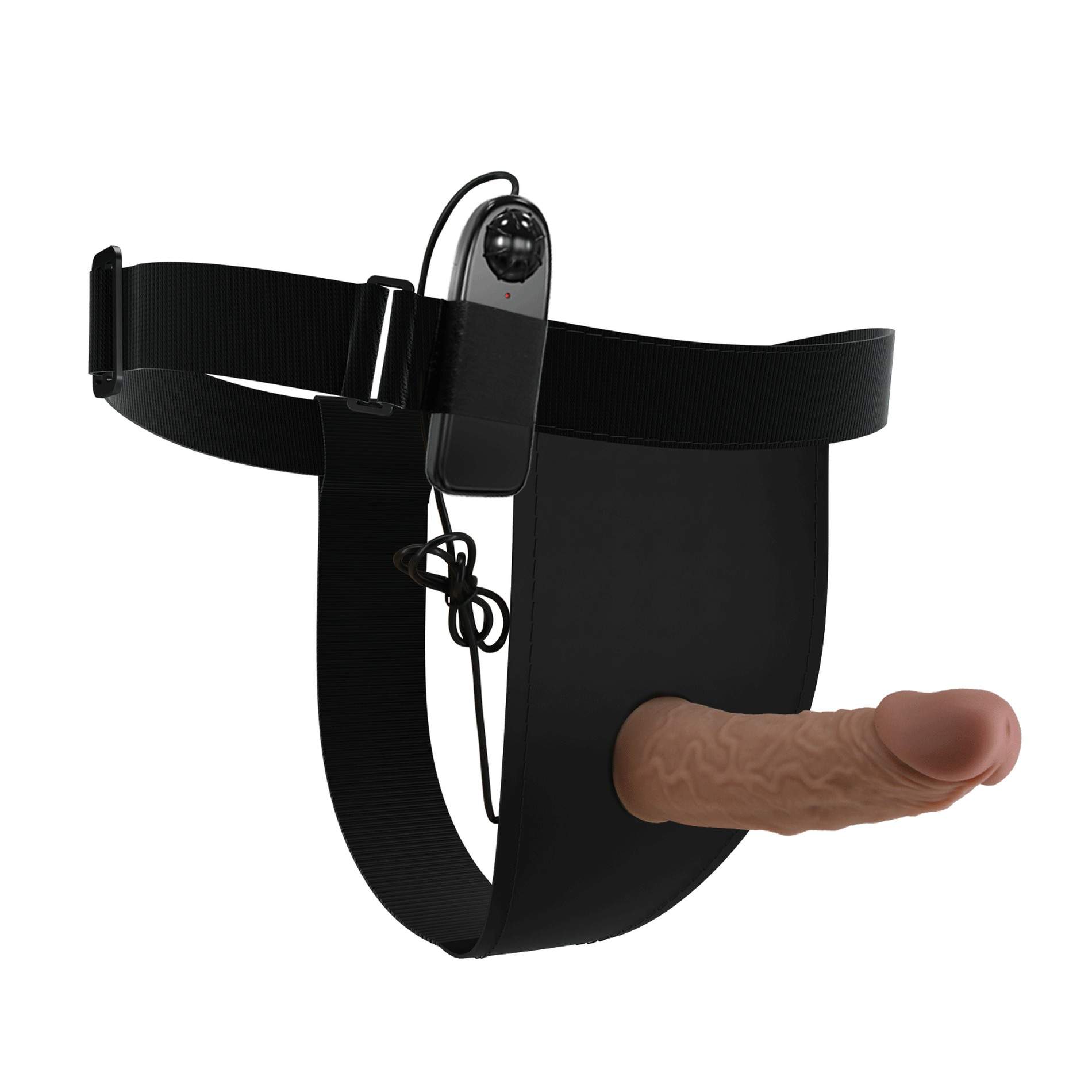 Strap-on regulowany z silikonowym czarnym dildo z wibracjami